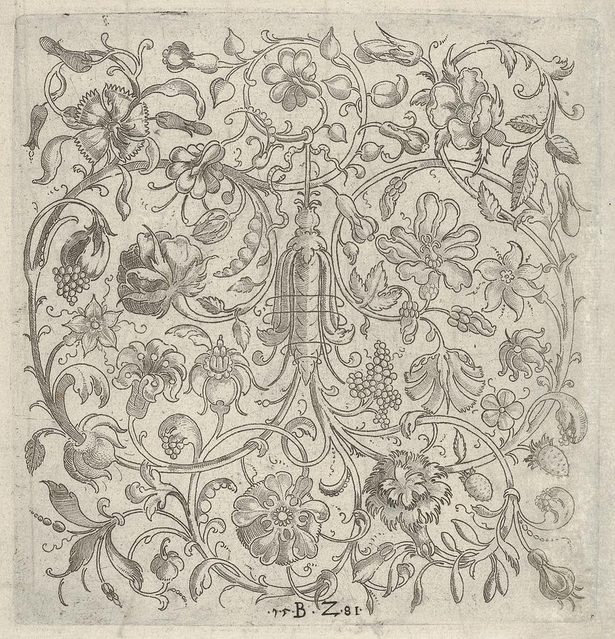 865x900 Square Panel With Vegetal Scrollwork Drawing - Drawing Scrollwork
