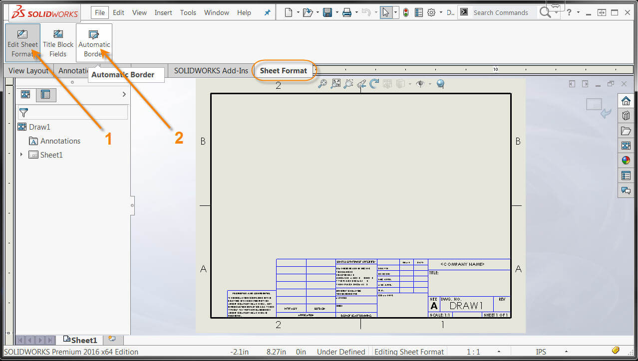 1278x724 Solidworks Automatic Drawing Border Makes Annotation Easier - Drawing Sheet