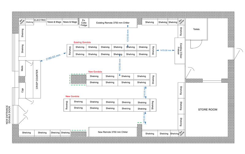 800x504 shop floor plan and shop refitting drawing for planning - Drawing Shop