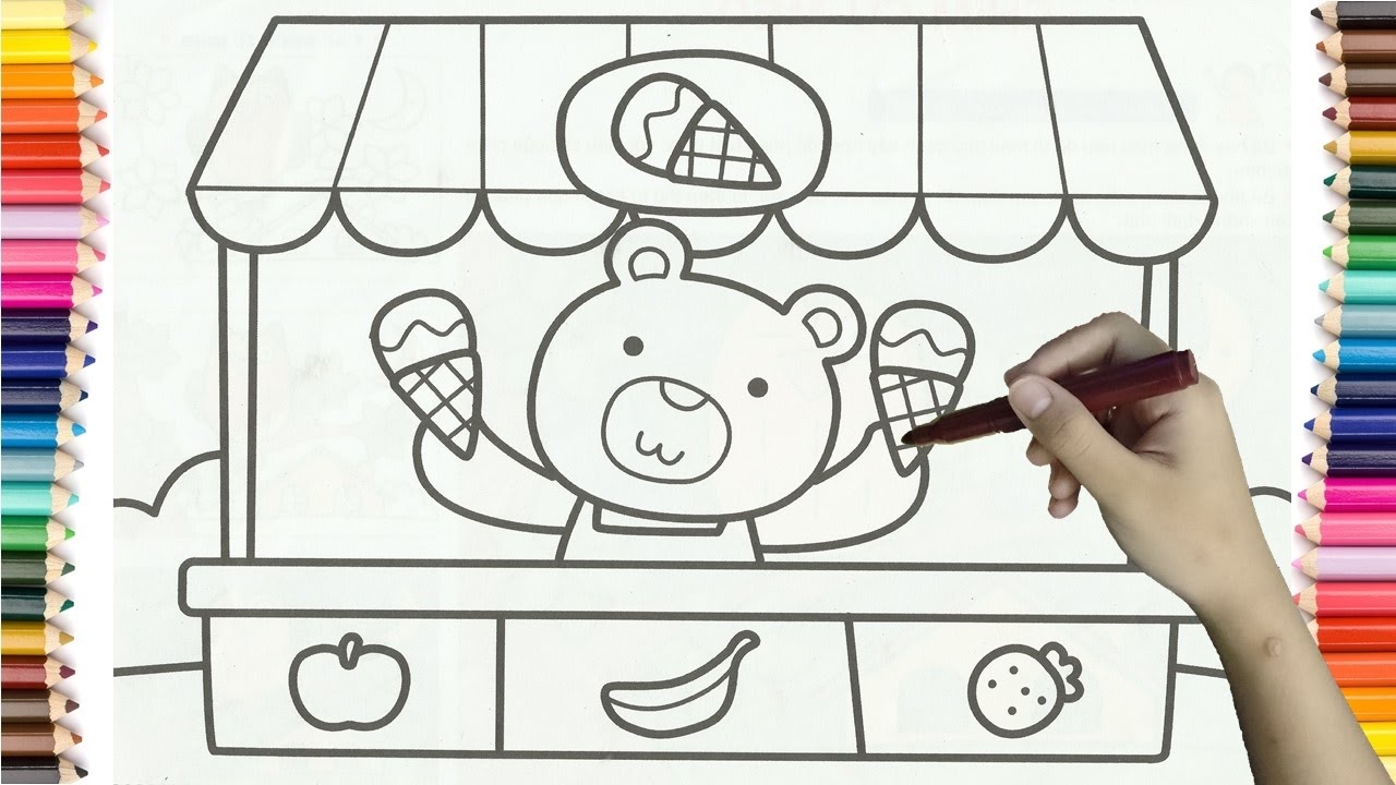 1280x720 To Draw Ice Cream Shop Baby Bear Colorful For Kids - Drawing Shop
