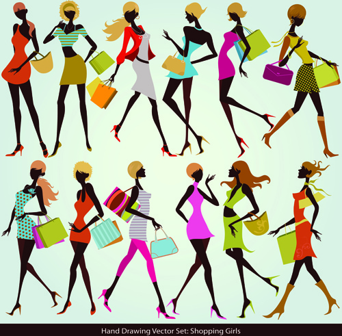 500x491 Hand Drawing Shopping Girls Vector Set Free Vector In Encapsulated - Drawing Shopping