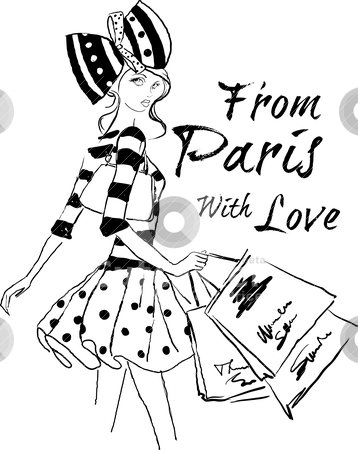 358x450 Illustration Fashion Girl Shopping Stock Vector - Drawing Shopping