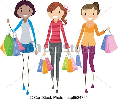 450x381 Illustration Of Girls Shopping Together - Drawing Shopping
