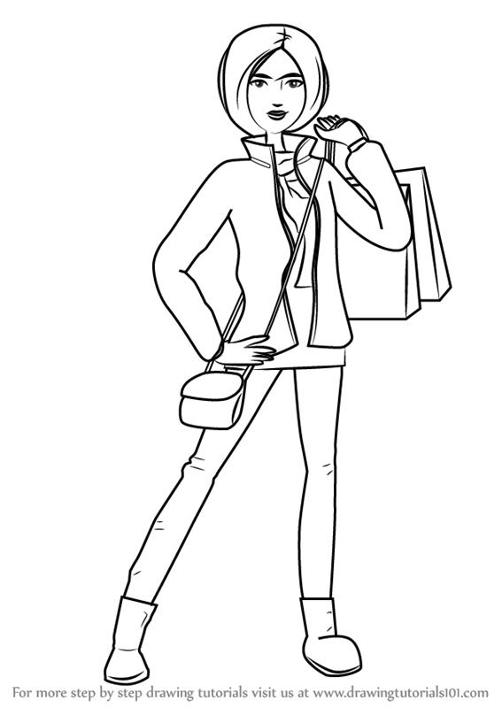 567x800 Learn How To Draw A Woman Holding Shopping Bag - Drawing Shopping