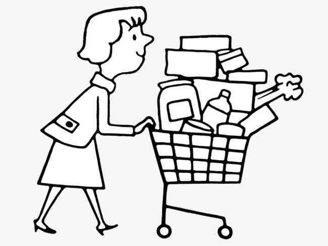 650x487 shopping stick figure, push cart, mountains, line drawing png - Drawing Shopping