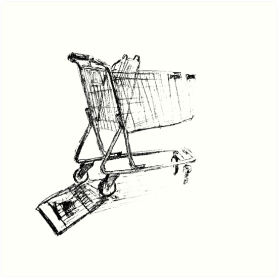 550x550 Shopping Cart Line Drawing Art Prints - Drawing Shopping