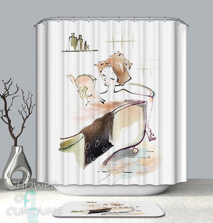 683x714 shower curtains bathing with a book drawing shower of curtains - Drawing Shower Curtain