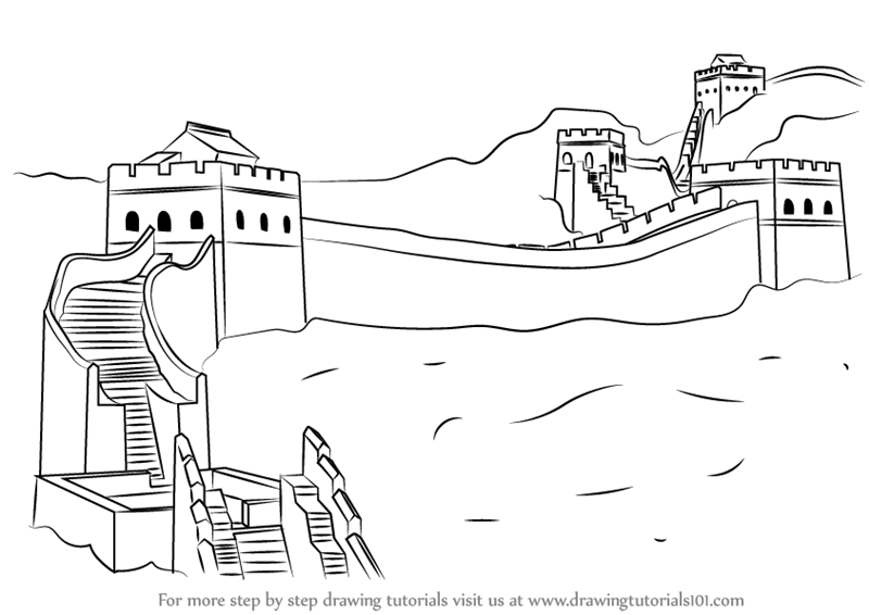 800x566 learn how to draw great wall of china - Drawing Sites