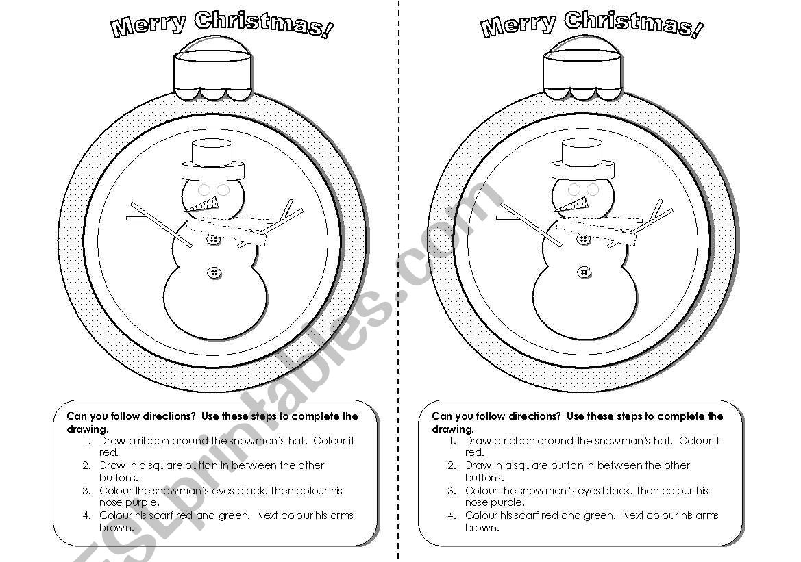 1169x821 English Worksheets Christmas Snowman Activity For Following - Drawing Snowman Eyes