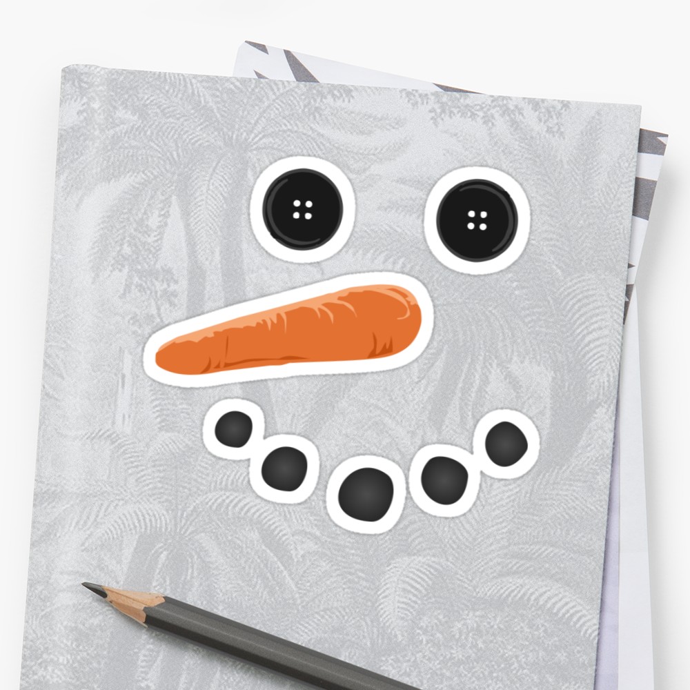 1000x1000 Happy Holiday Carrot Nose Button Eyes Cute Snowman Sticker - Drawing Snowman Eyes