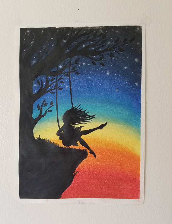 570x741 girl on a swing soft pastel drawing products in pastel - Drawing Soft