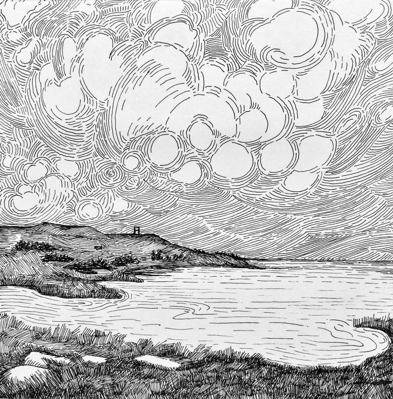 770x781 storm over the bay drawing - Drawing Storm