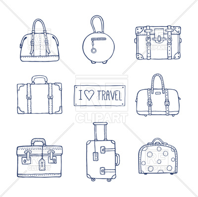 400x397 Hand Drawn Vintage Suitcases And Bags Vector Image Of Travel - Drawing Suitcase