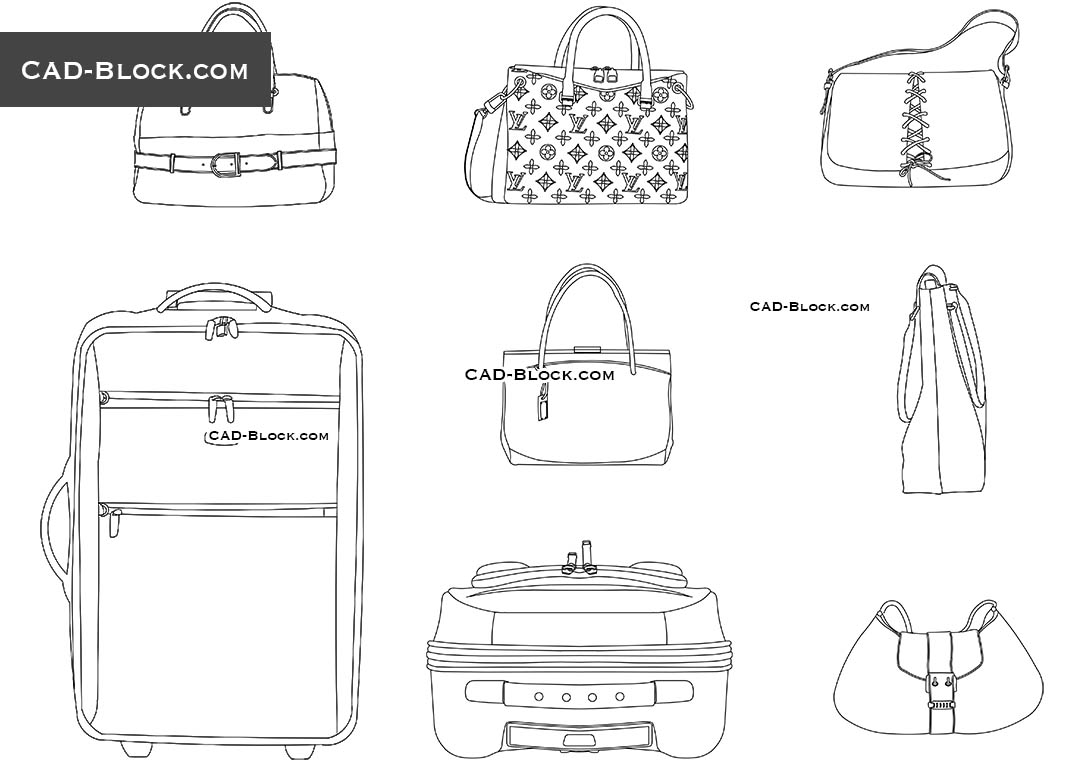 1080x760 suitcase and bag cad block, free autocad models download - Drawing Suitcase