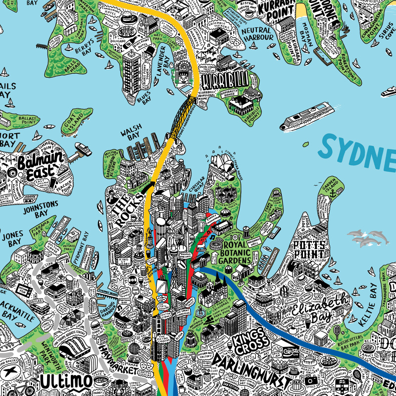 800x800 hand drawn map of sydney - Drawing Sydney