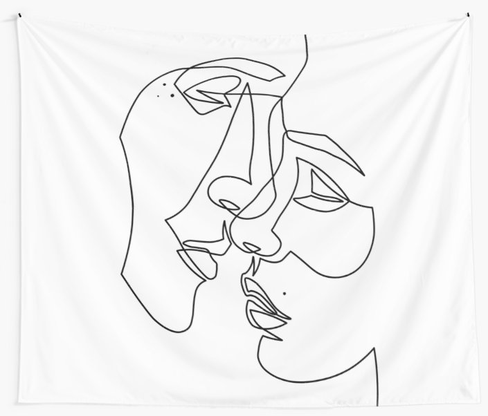 705x602 Lovers Drawing In One Line Wall Tapestries - Drawing Tapestry