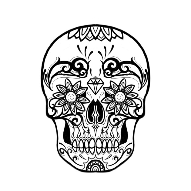 630x630 Sugar Skull Black And White Line Drawing - Drawing Tapestry