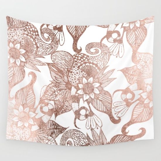 550x550 vintage faux rose gold rustic floral drawings wall tapestry - Drawing Tapestry