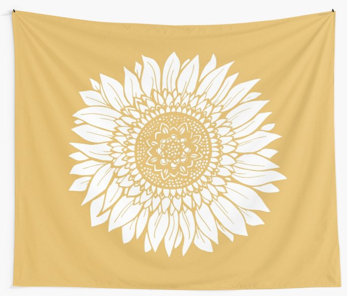 705x602 yellow flower drawing tapestry wall tapestries - Drawing Tapestry