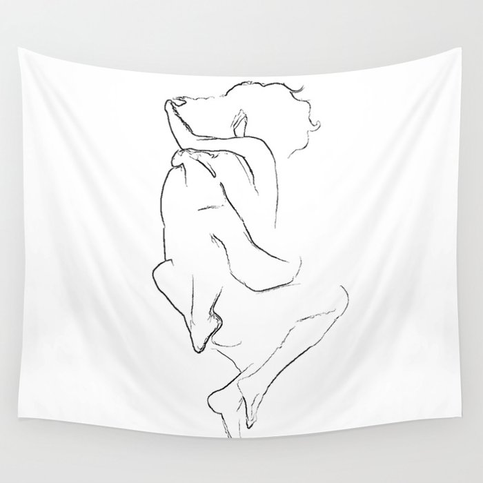 700x700 young couple cuddling line drawing wall tapestry - Drawing Tapestry