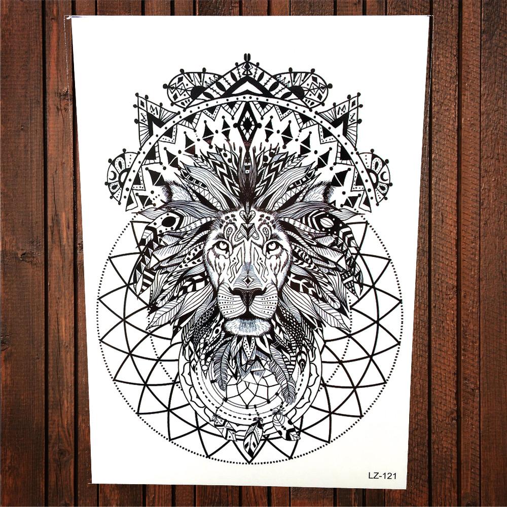 1000x1000 Men Black Indian Totem Lion King Temporary Tattoo Sticker Women - Drawing Tattoo Online