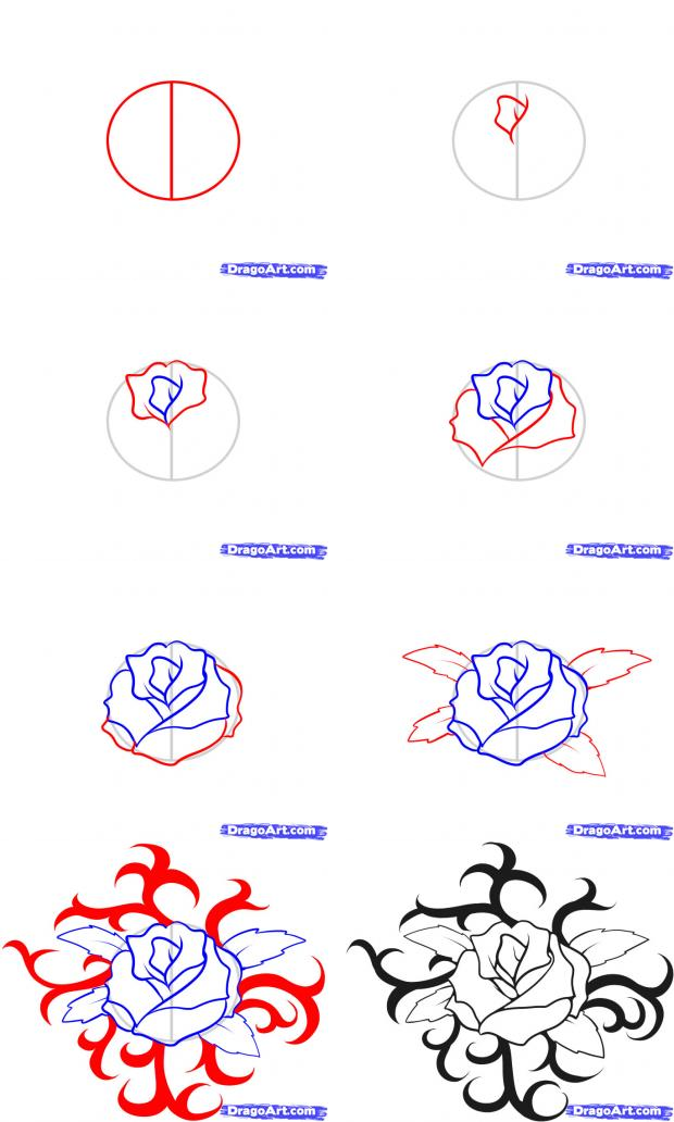 620x1032 How To Draw A Rose Tattoo - Drawing Tattoos Step By Step