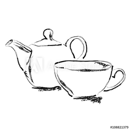 500x500 hand draw sketch teapot and tea cup vector illustration - Drawing Tea Cup