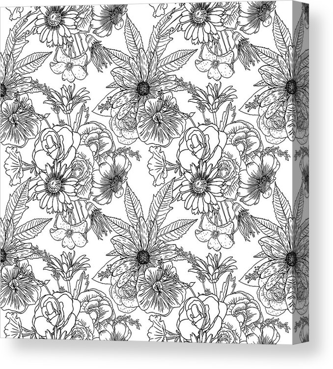 678x750 Black And White Flower Pattern For Coloring Endless Floral - Drawing Therapy