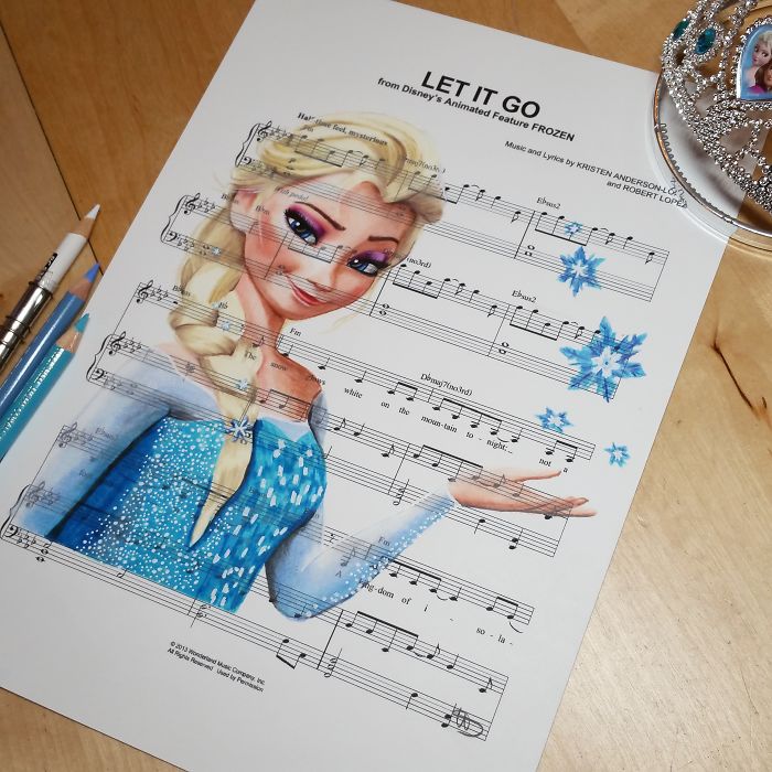 700x700 i draw scenes from famous animated movies on music sheets of their - Drawing To Music
