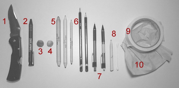 700x347 drawing tools, blue tak, blending stumps, mechanical pencils - Drawing Tools