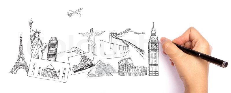 800x322 drawing travel around the world stock photo colourbox - Drawing Travel