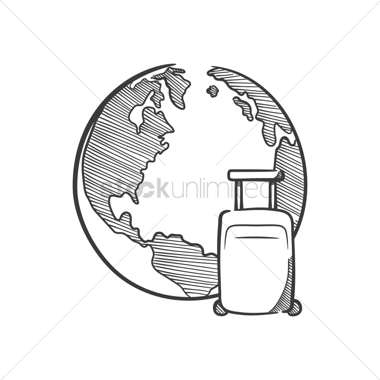 1300x1300 globe and travel bag vector image - Drawing Travel
