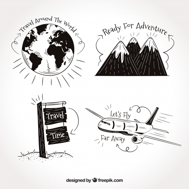 626x626 set of travel drawings with phrases vector free download - Drawing Travel