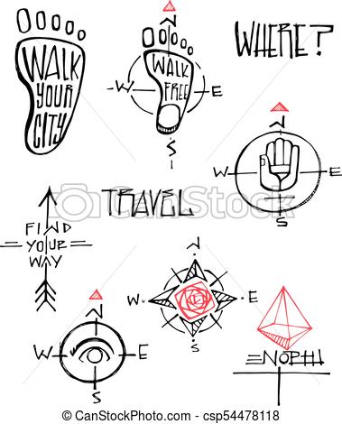 379x470 Travel Symbols Vector Illustrations Hand Drawn Vector Ink - Drawing Travel