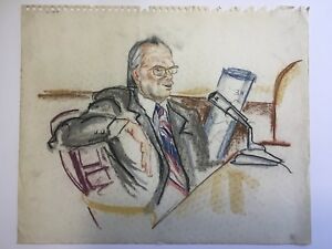 300x225 original art watergate trial courtroom sketch drawing pat davies - Drawing Trial