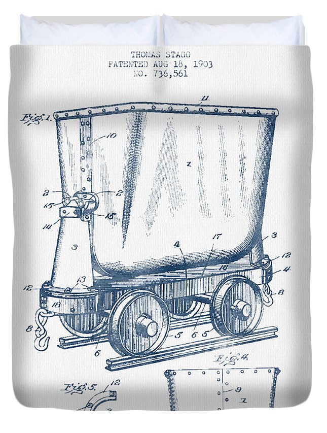 645x853 Mine Trolley Patent Drawing From Blue Ink Duvet Cover - Drawing Trolley