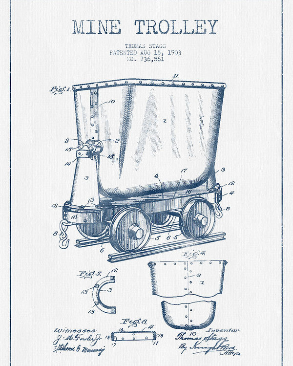 600x749 Mine Trolley Patent Drawing From Blue Ink Poster - Drawing Trolley