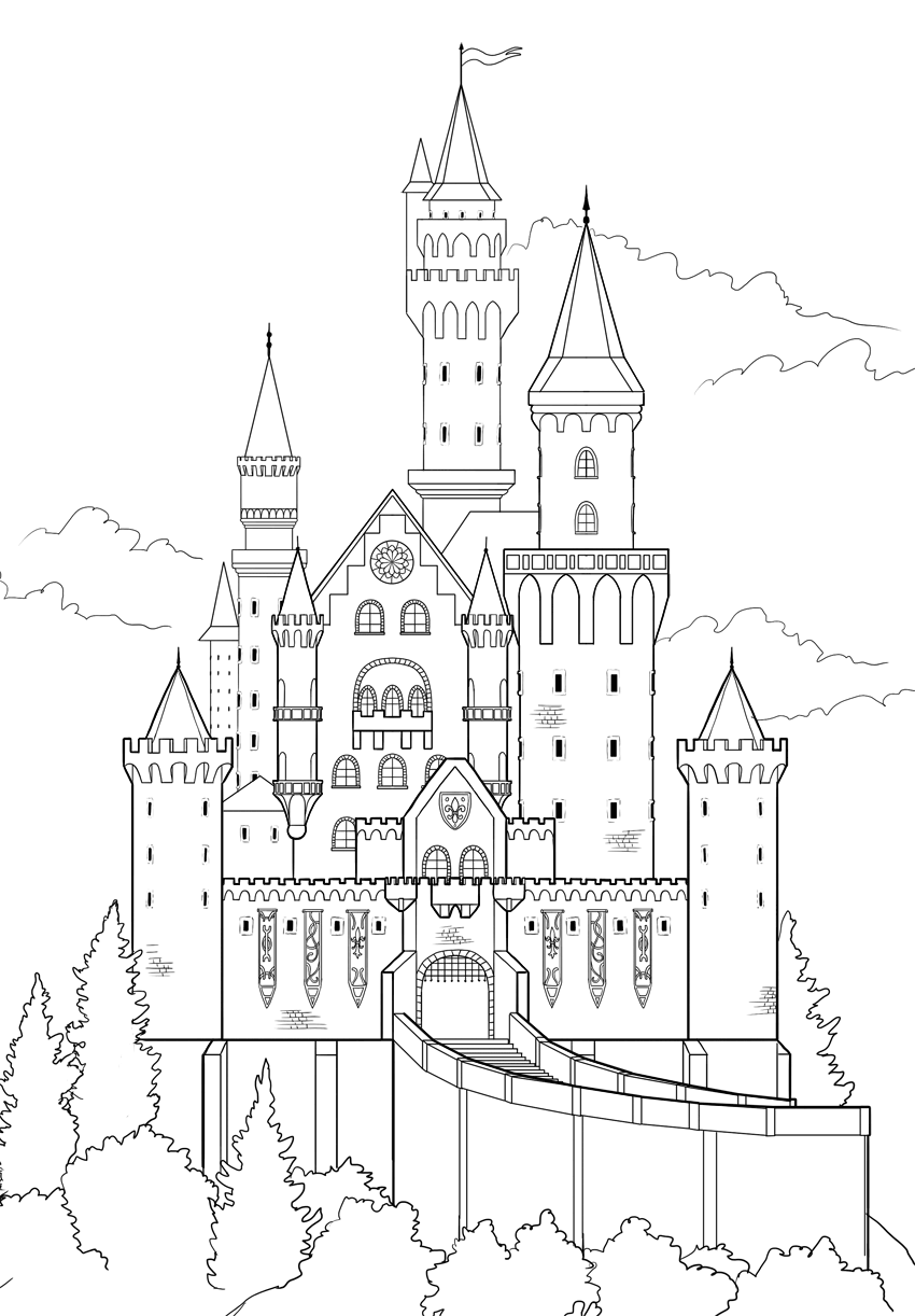 850x1222 How To Draw A Castle - Drawing U