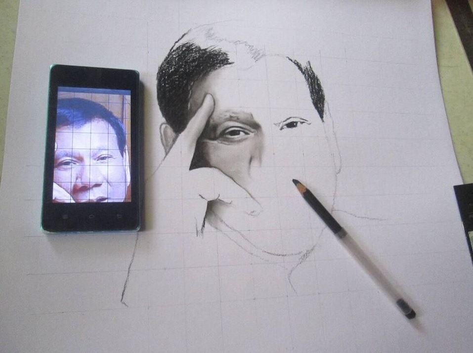 957x715 president rodrigo duterte - Drawing Using Charcoal Pencil