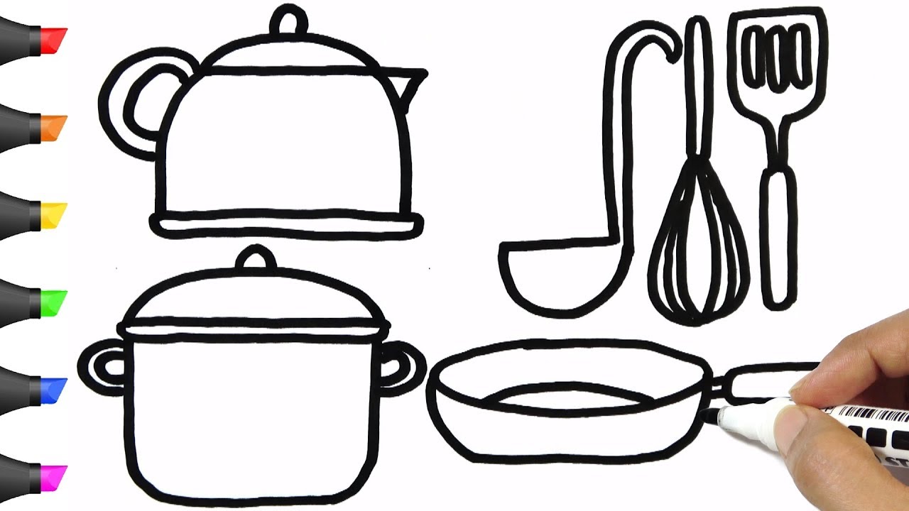 1280x720 Drawing Kitchen Utensils Coloring Pages Bodraw - Drawing Utensils