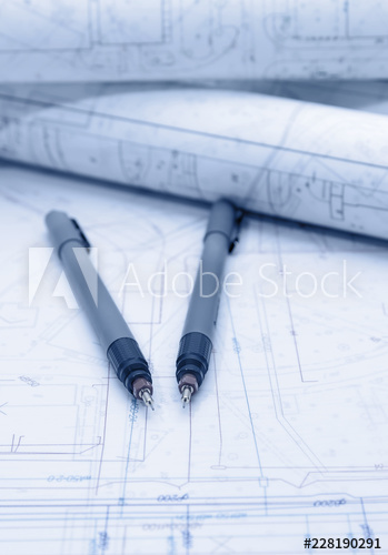 349x500 Rolled Architectural Plans And Drawing Utensils - Drawing Utensils
