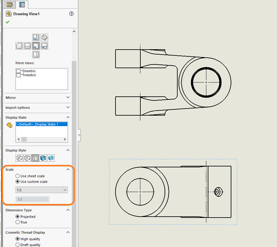 892x797 How To Modify Solidworks Drawing View Scale On The Fly - Drawing Views