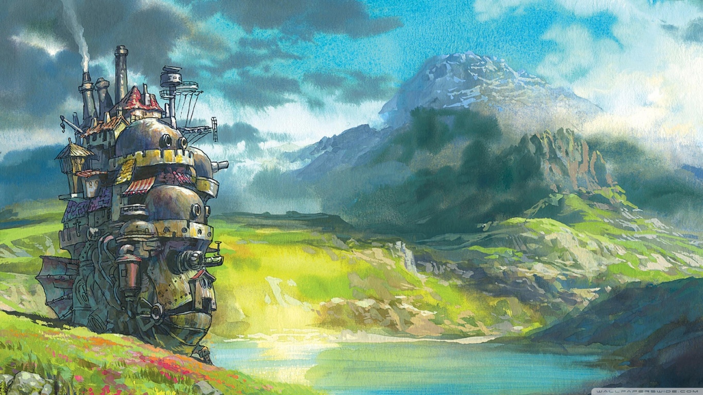 1366x768 drawing moving castle hd desktop wallpaper for ultra hd - Drawing Wallpaper
