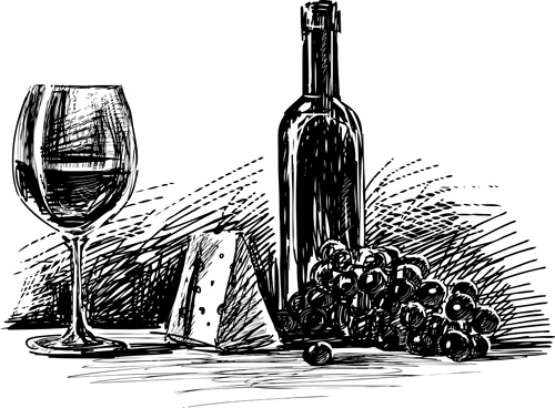 500x368 Drawing Wine Black Style Vector Free Download - Drawing Wine