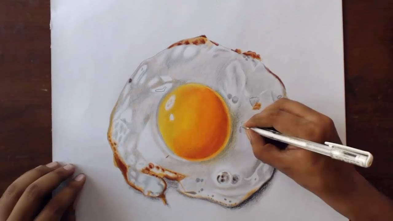 1280x720 Fried Egg Drawing - Drawing With Colored Pencils Youtube