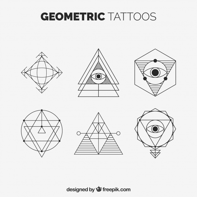 626x626 Set Of Geometric Tattoos With Triangles Vector Free Download - Drawing With Triangles