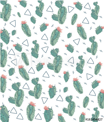424x500 Abstract Drawing With Cactuses And Flowers On A White Background - Drawing With Triangles