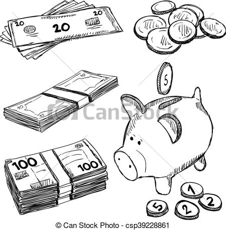 450x458 money and coins doodles illustration of finance and currency - Drawings Finance