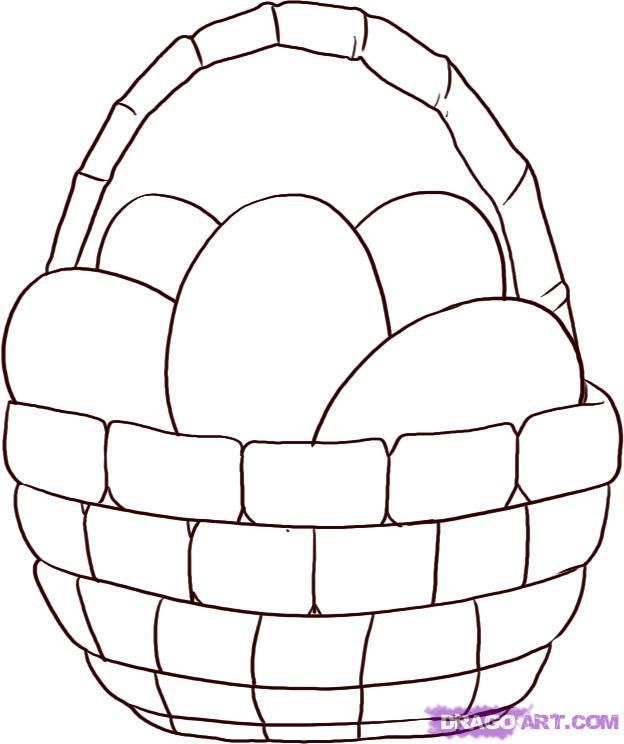 624x744 How To Draw An Easter Egg Basket Step Art Stuff Coloring - Drawings For Easter