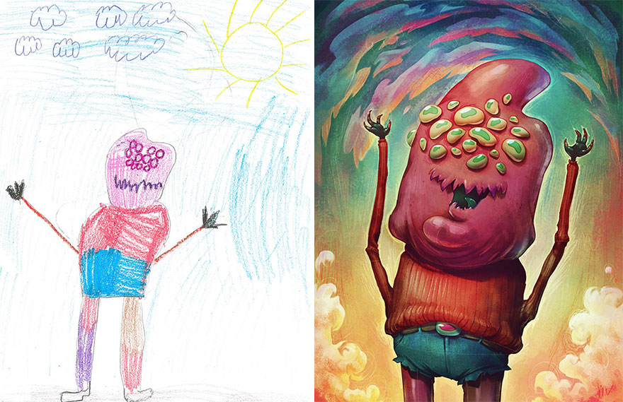 880x569 artists recreate kids' monster doodles in their unique styles - Drawings For Kids To Paint